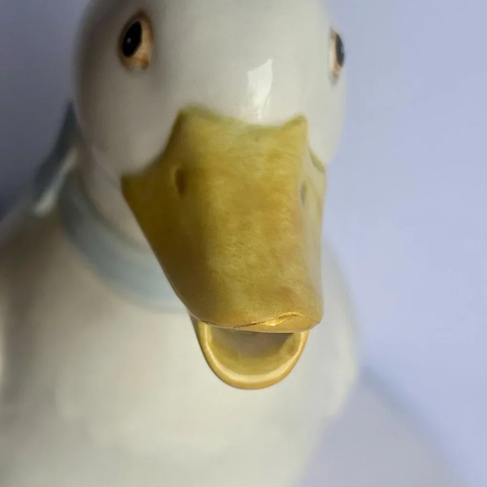 Fitz and Floyd White Goose Pitcher Blue Ribbon Handle Vintage Kitchenware - Picture 11 of 12